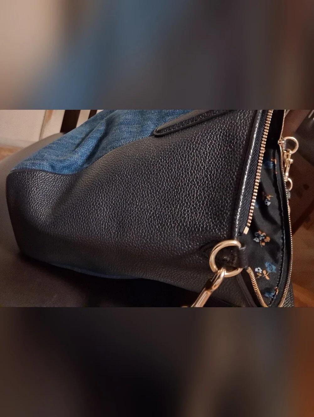 Coach Blue Denim and Black Leather Handbags Satchel Crossbody